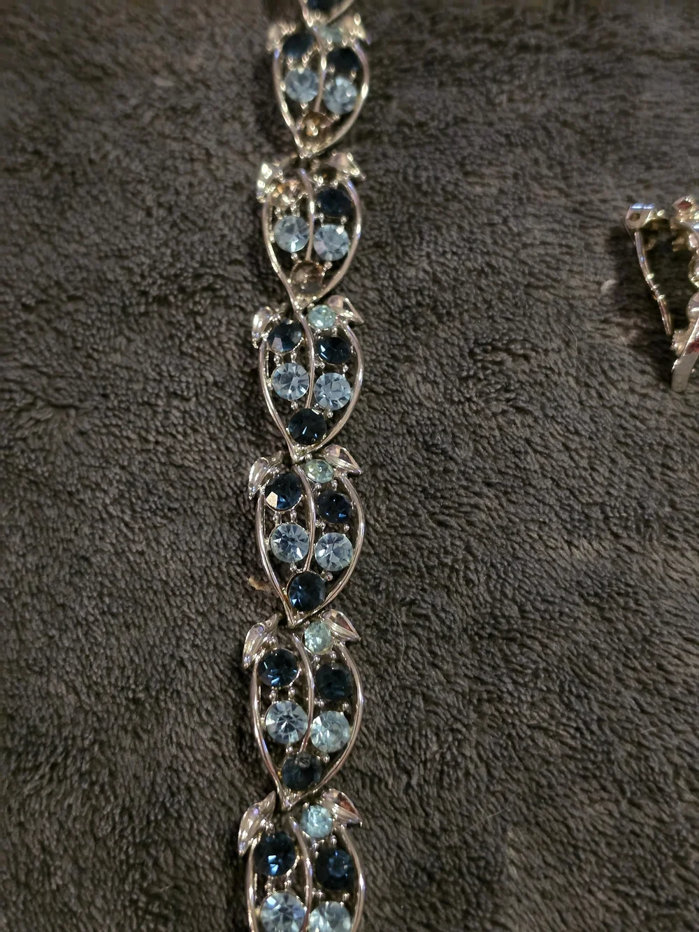 Silver-Tone Blue Crystal Leaf Necklace with Matching Earrings